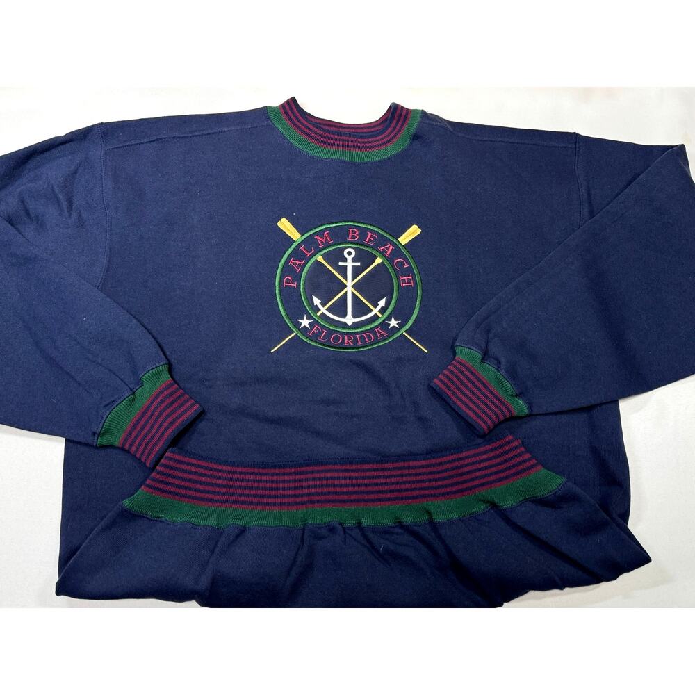Oarsman Nautical Blue Sweater Size Large Palm Beach Florida Y2K Vintage